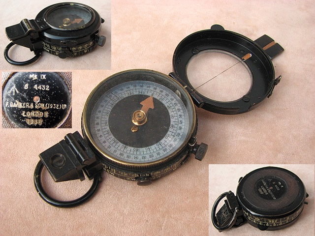 Francis Barker WW2 prismatic marching compass with case